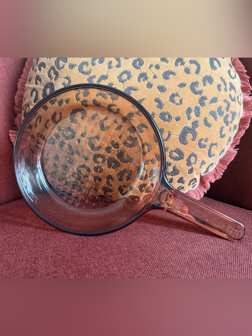 Vintage Corning Visions Amber Glass Skillet, Waffle-Textured Bottom, France, 7”